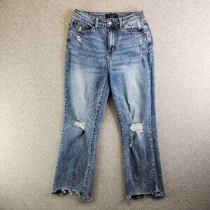 Judy Blue Jeans Womens 29 Cropped Bootcut High Rise Distressed Whiskered